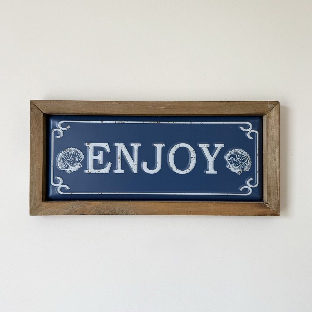 Framed Beach Sign "Enjoy" Nautical Decor Wall Accents Beach House